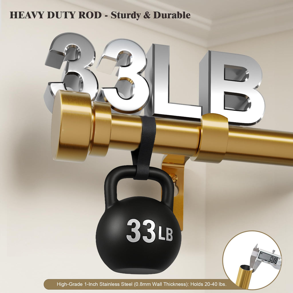 Oneach Heavy Duty Curtain Rods for Windows 72 to 144 Inch, 1 Inch Brass Gold Curtain Rod, Adjustable Length Rod with Metal Finials, Modern Decorative for Bedroom Kitchen Living Room (16 to 150 Inch)