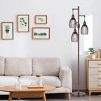 Dimmable Floor Lamp, Industrial Floor Lamps for Living Room, Gold Tree Lamp Standing Lamp Tall Lamps with 3 Elegant Teardrop Cage Head & 800 Lumens LED Bulbs for Living room Bedroom Office Dining Room