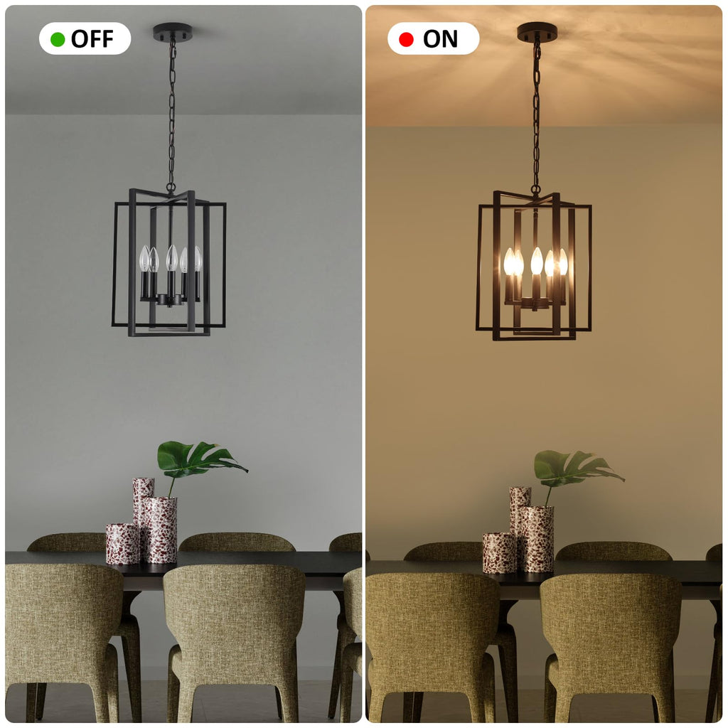 Black Gold Chandelier for Dining Room, Modern Farmhouse 3 Light Entryway Pendant Light Fixture Adjustable Geometric Industrial Rustic Foyer Light for Living Room Kitchen Island Hallway Bedroom