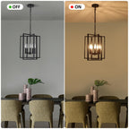 Black Gold Chandelier for Dining Room, Modern Farmhouse 3 Light Entryway Pendant Light Fixture Adjustable Geometric Industrial Rustic Foyer Light for Living Room Kitchen Island Hallway Bedroom