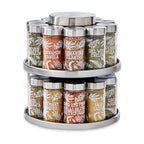 Kamenstein 20 Jar Revolving Countertop Spice Rack with Spices Included, FREE Spice Refills for 5 Years, Polished Stainless Steel with Black Caps, 30020