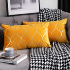 DEZENE 12x20 Inch Gold Velvet Throw Pillow Covers: 2 Pack Rectangular Decorative Pillow Cases for Bedroom Sofa Couch Living Room, Black