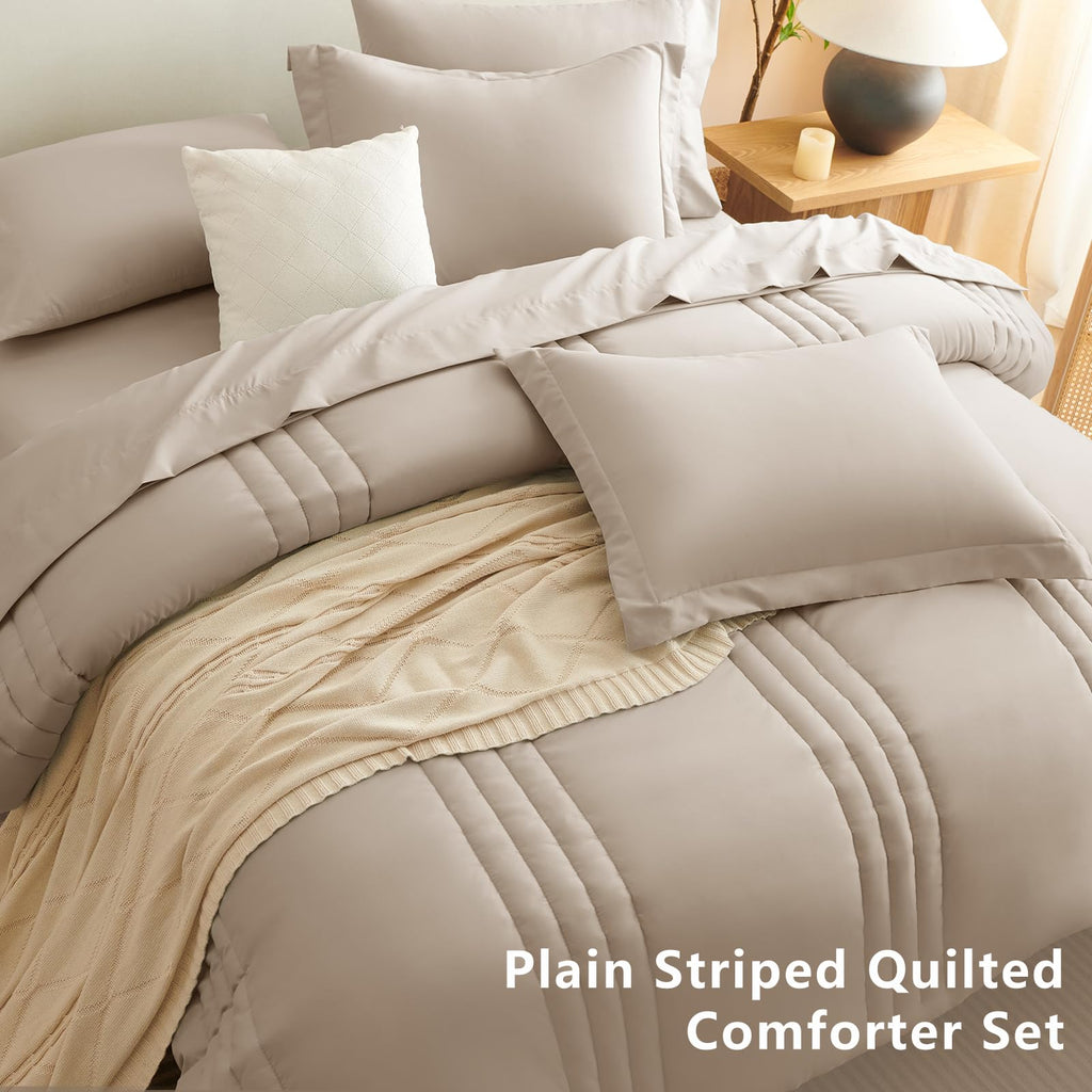 CozyLux Queen Size Comforter Sets - 7 Piece Bed in a Bag Olive Green Comforter Set with Sheets Luxury Bed Set All Seasons, Soft Bedding Set with Down Alternative Comforter, Sheets, Pillowcases & Shams