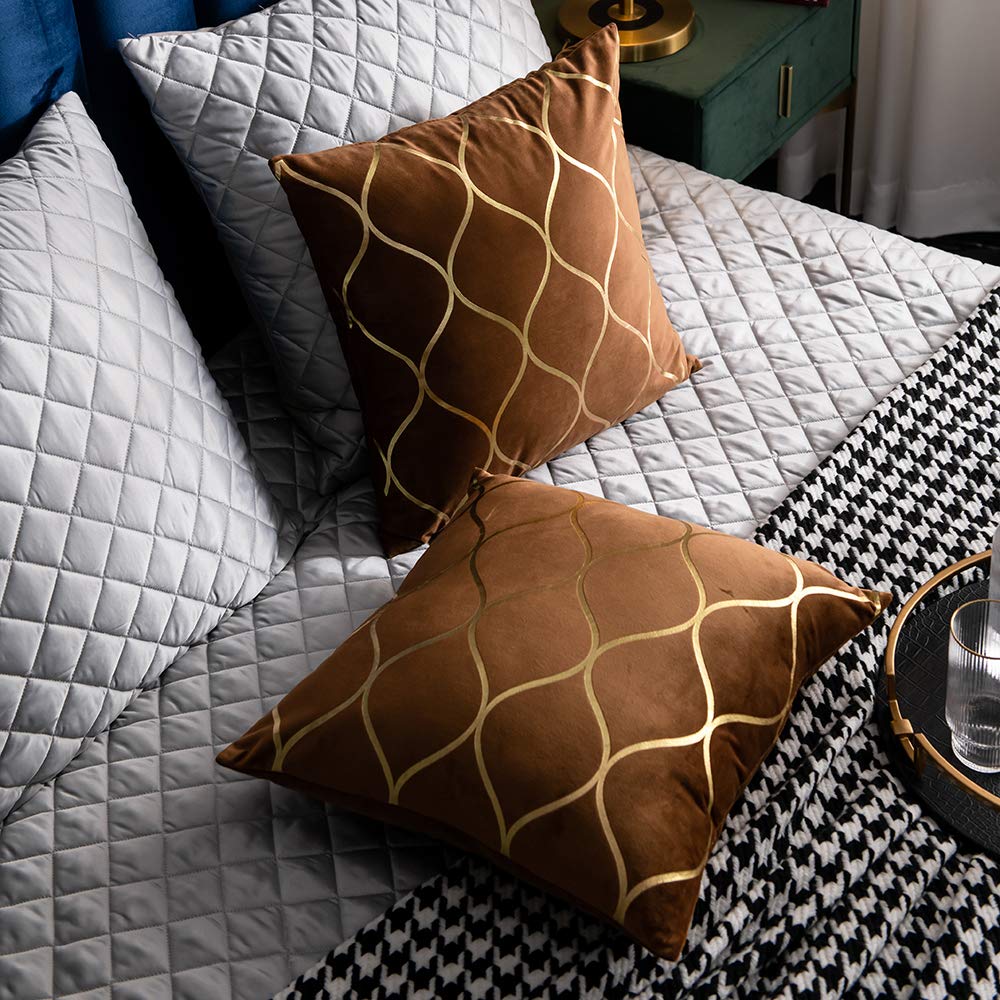 DEZENE 12x20 Inch Gold Velvet Throw Pillow Covers: 2 Pack Rectangular Decorative Pillow Cases for Bedroom Sofa Couch Living Room, Black