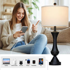 29" Gold Modern Table Lamps Set of 2, 3-Way Dimmable Touch Lamps for Nightstand with USB A+C & Outlets,Brass Lamps for Living Room, Bedroom, Nightstand, Entryway(2 Bulbs Included)