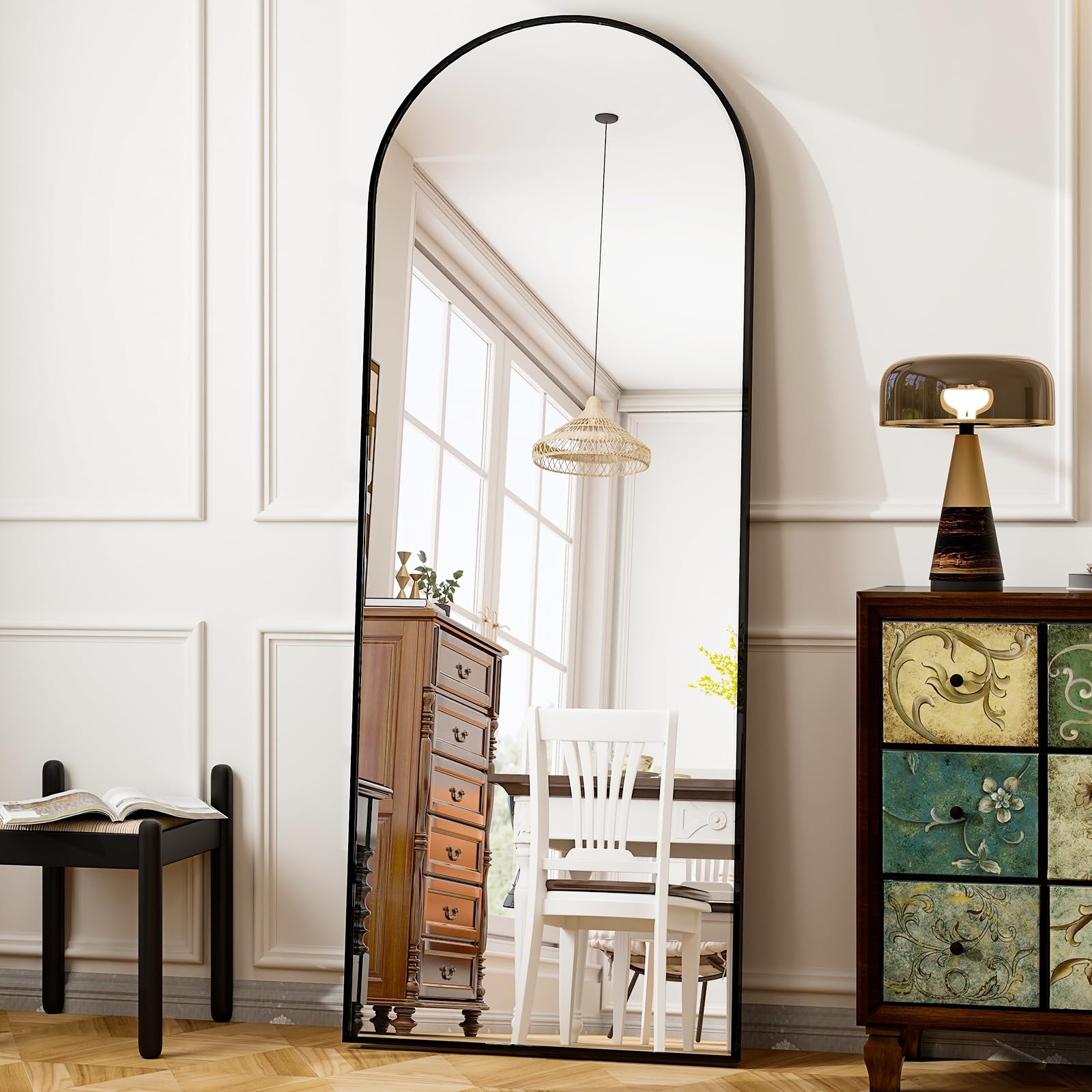 HARRITPURE 64"x21" Arched Full Length Mirror Floor Mirrors with Aluminum Alloy Frame Free-Standing Wall Mounted or Leaning Large Bedroom Dressing Mirror Modern & Contemporary Decor for Home,Black