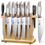 SYOKAMI Japanese Knives Set for Kitchen, Magnetic Knife Set with Block and Sharpener, Stainless Steel Knife Set as Gift for Couple, Wedding, Women or Mom with Gift Box, 14 PCS Black Dot