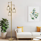 Dimmable Floor Lamp, Industrial Floor Lamps for Living Room, Gold Tree Lamp Standing Lamp Tall Lamps with 3 Elegant Teardrop Cage Head & 800 Lumens LED Bulbs for Living room Bedroom Office Dining Room
