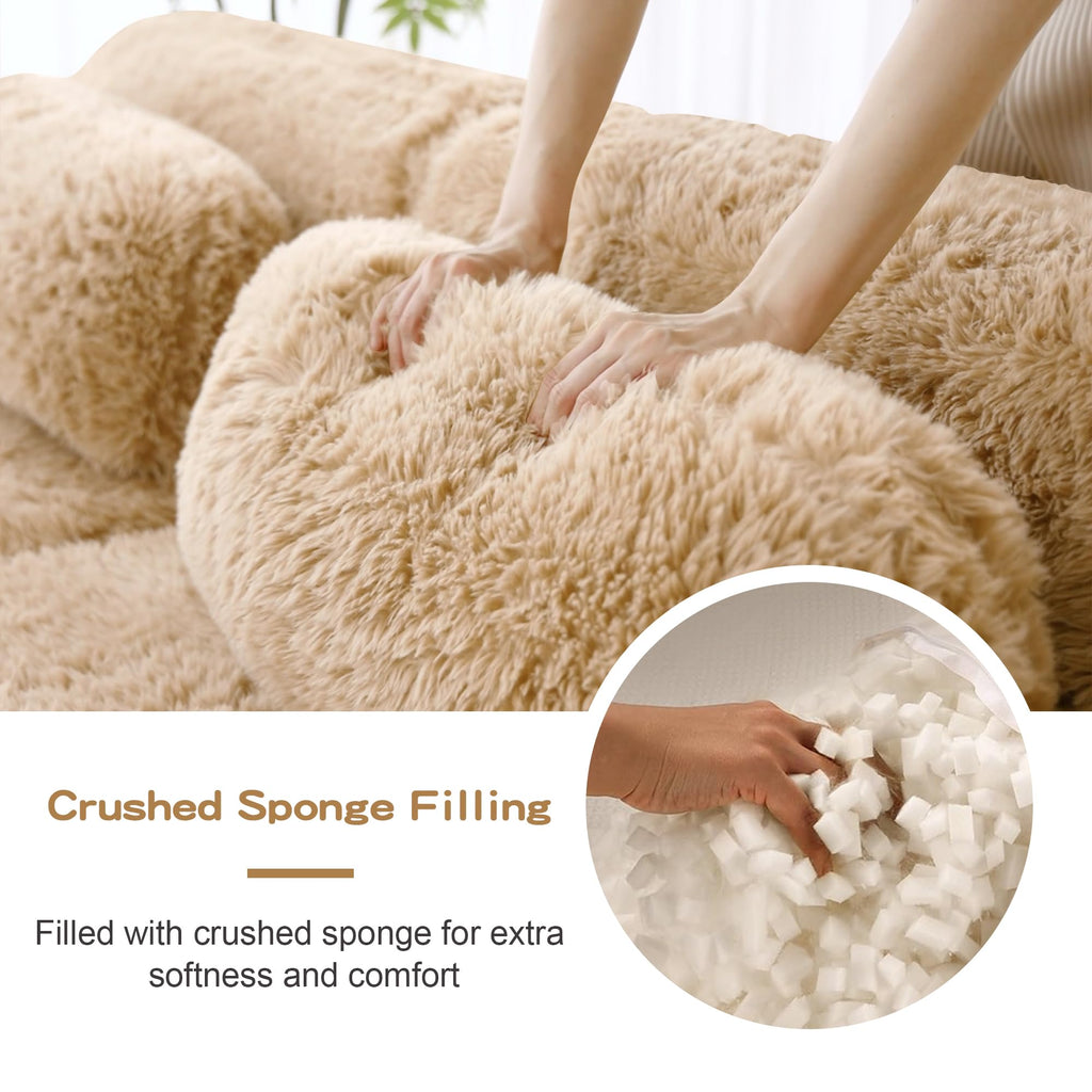 98.4-Inch Oversized Boneless Cloud Couches Deep Seat Foam Sofa Couch with 2 Round Toss Pillows, Luxury Corduroy Upholstered 3 Seat Tufted Loveseat, Cloud Sofa in a Box