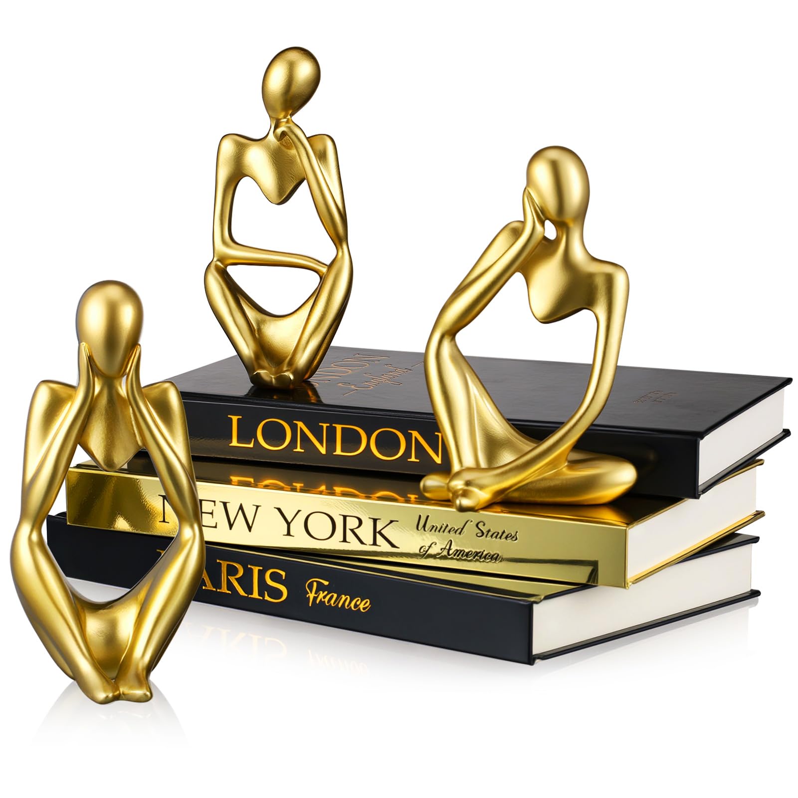 Feifeiya 6 Pcs Gold and Black Color Decorative Book & Thinker Statue Set - 3 Books Accents 3 Thinker Abstract Art Sculpture Home Decoration for Living Room Bookshelf Table Decor