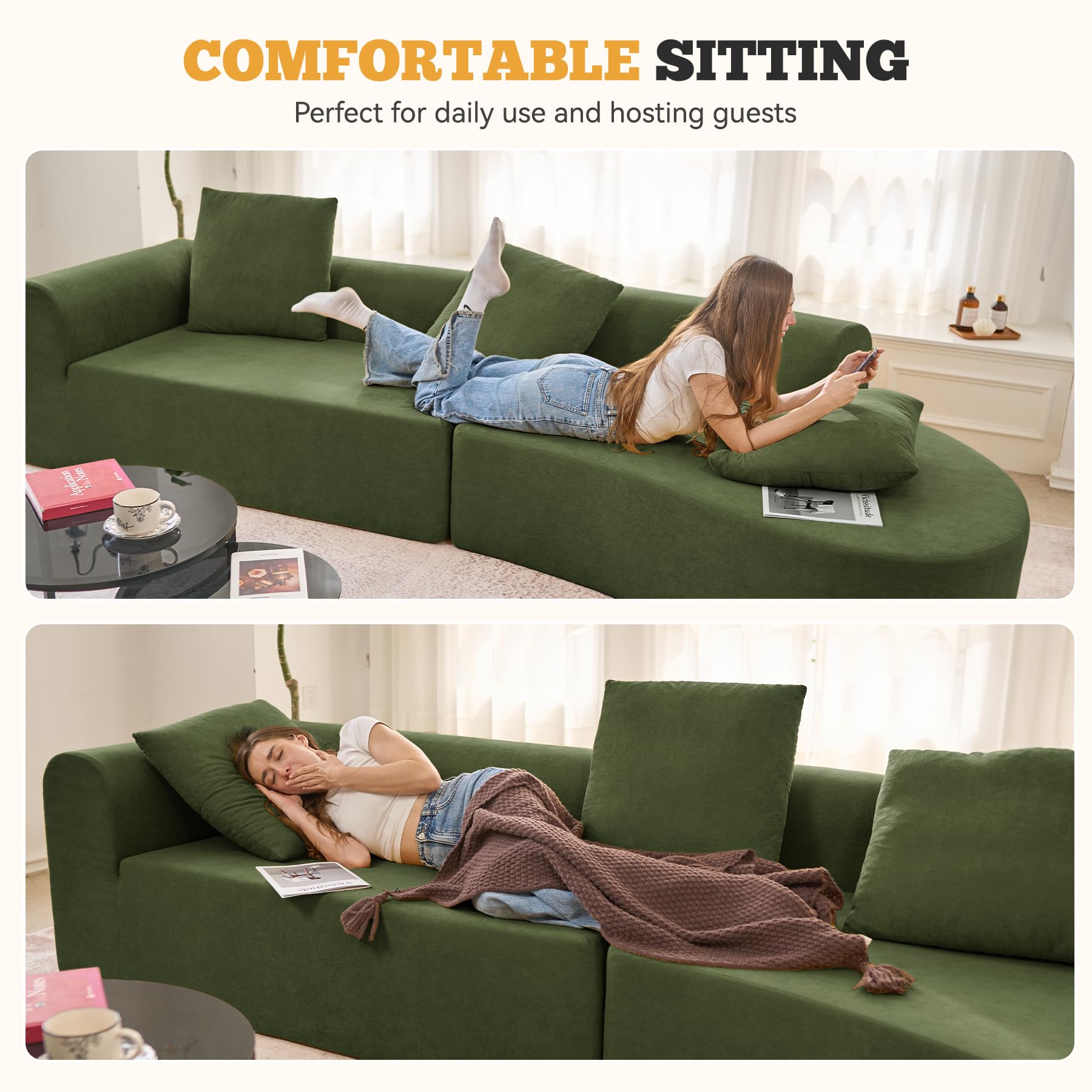 126" Curved Modular Sectional Sofa, Modern Boneless Couches for Living Room,No Assembly Required Cloud Couch,Brown Corduroy Fabric,1 PCS