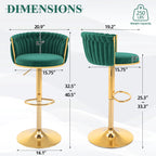 ABET Gold Bar Stool Set of 2, Velvet Swivel Barstools, Height Adjustable Counter Stools with Woven Back, Upholstered Modern Luxury Kitchen Stools with Footrest for Cafe, Pub, Black