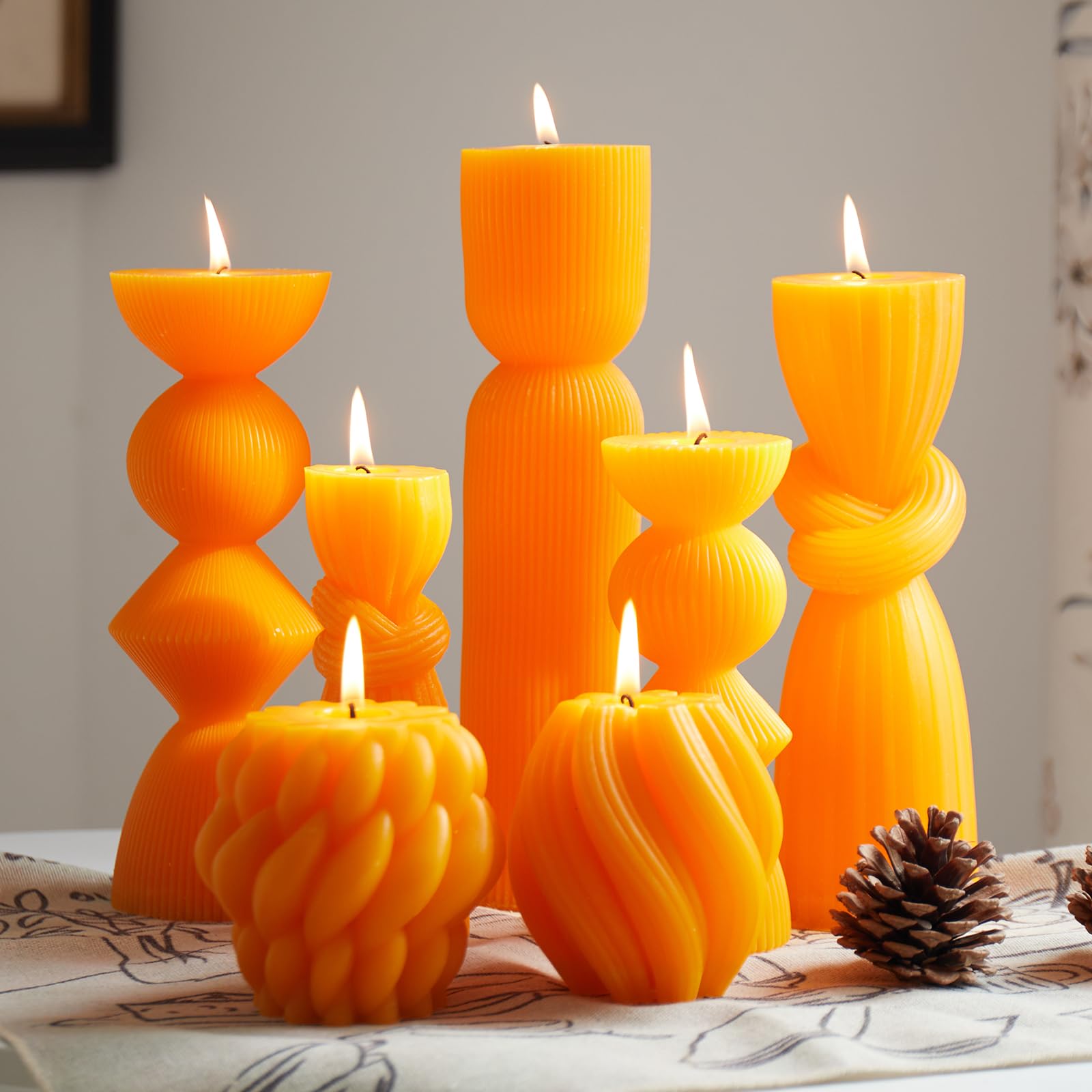 7 Pcs Large Ribbed Pillar Candles - Handmade Soy Wax Candles for Home Decor, Modern Shelf Decor, Housewarming Gift, Aesthetic Room Decor (White)