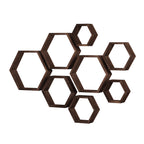 WONFUlity Hexagon Floating Shelves Honeycomb Shelves Wall Mounted Wood Farmhouse Storage Wall Shelf for Bathroom, Kitchen, Bedroom, Living Room,Driftwood Finish Decor,Dark Brwon