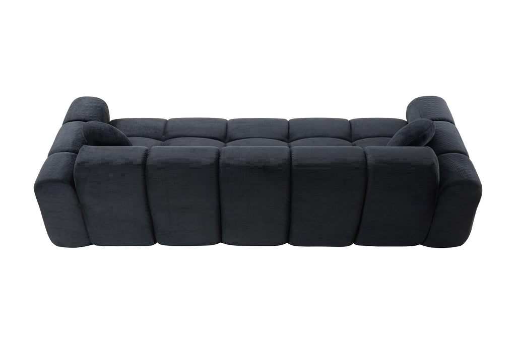 98.4-Inch Oversized Boneless Cloud Couches Deep Seat Foam Sofa Couch with 2 Round Toss Pillows, Luxury Corduroy Upholstered 3 Seat Tufted Loveseat, Cloud Sofa in a Box