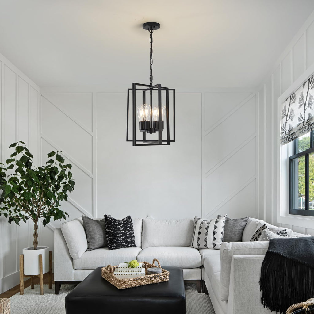 Black Gold Chandelier for Dining Room, Modern Farmhouse 3 Light Entryway Pendant Light Fixture Adjustable Geometric Industrial Rustic Foyer Light for Living Room Kitchen Island Hallway Bedroom