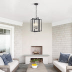 Black Gold Chandelier for Dining Room, Modern Farmhouse 3 Light Entryway Pendant Light Fixture Adjustable Geometric Industrial Rustic Foyer Light for Living Room Kitchen Island Hallway Bedroom