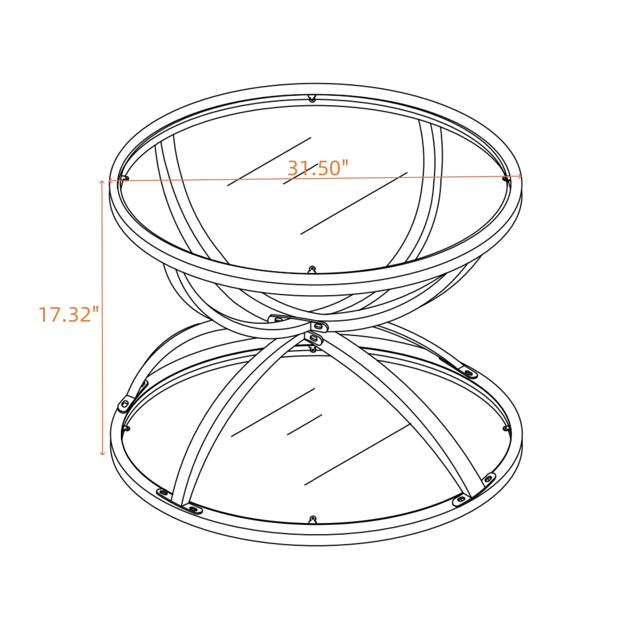 32" Tempered Glass Round Coffee Table Modern Gold Frame Ring Base Single-Layer Circle Living Room Center Tables