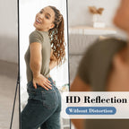 DUMOS Arched Full Length Mirror with Stand 64"x21" Floor Standing Aluminum Frame for Bedroom Body Hanging Leaning Modern Simple Home Decor Shatter-proorf Nano Glass Wall Living Room Cloakroom Black
