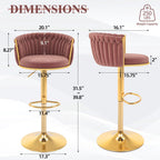 ABET Gold Bar Stool Set of 2, Velvet Swivel Barstools, Height Adjustable Counter Stools with Woven Back, Upholstered Modern Luxury Kitchen Stools with Footrest for Cafe, Pub, Black