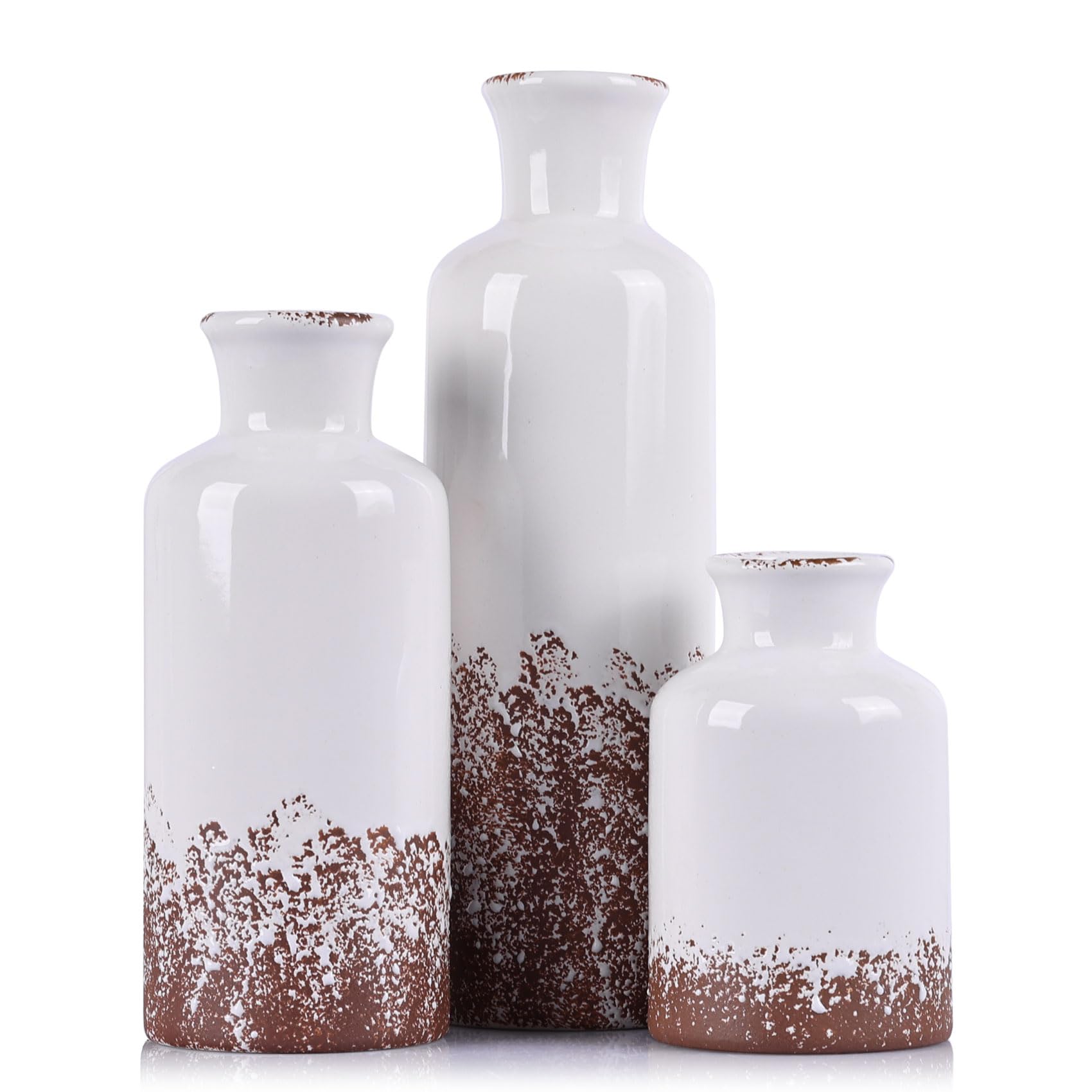 Blue Ceramic Vase Set - 3 Blue Small Vases, Farmhouse Country Flower Vase Home Decor, Living Room Decoration, Table Decoration, Fireplace Decor, and Entrance Decorations Centerpieces