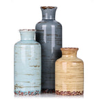 Blue Ceramic Vase Set - 3 Blue Small Vases, Farmhouse Country Flower Vase Home Decor, Living Room Decoration, Table Decoration, Fireplace Decor, and Entrance Decorations Centerpieces
