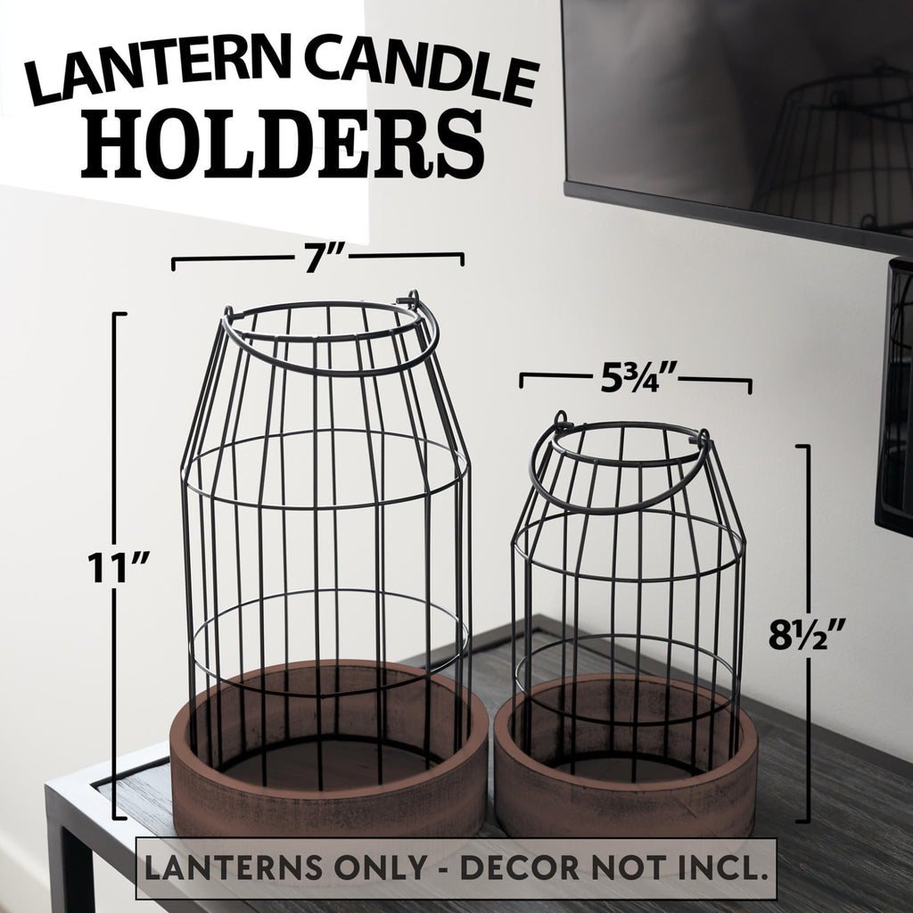 Rustic Farmhouse Lantern Decor Set of 2 - Stylish Decorative Lanterns for Your Living Room, Patio & Porch or Kitchen Dining Table - Modern Indoor/Outdoor Coffee Table Decor for Your Entire Home