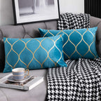 DEZENE 12x20 Inch Gold Velvet Throw Pillow Covers: 2 Pack Rectangular Decorative Pillow Cases for Bedroom Sofa Couch Living Room, Black