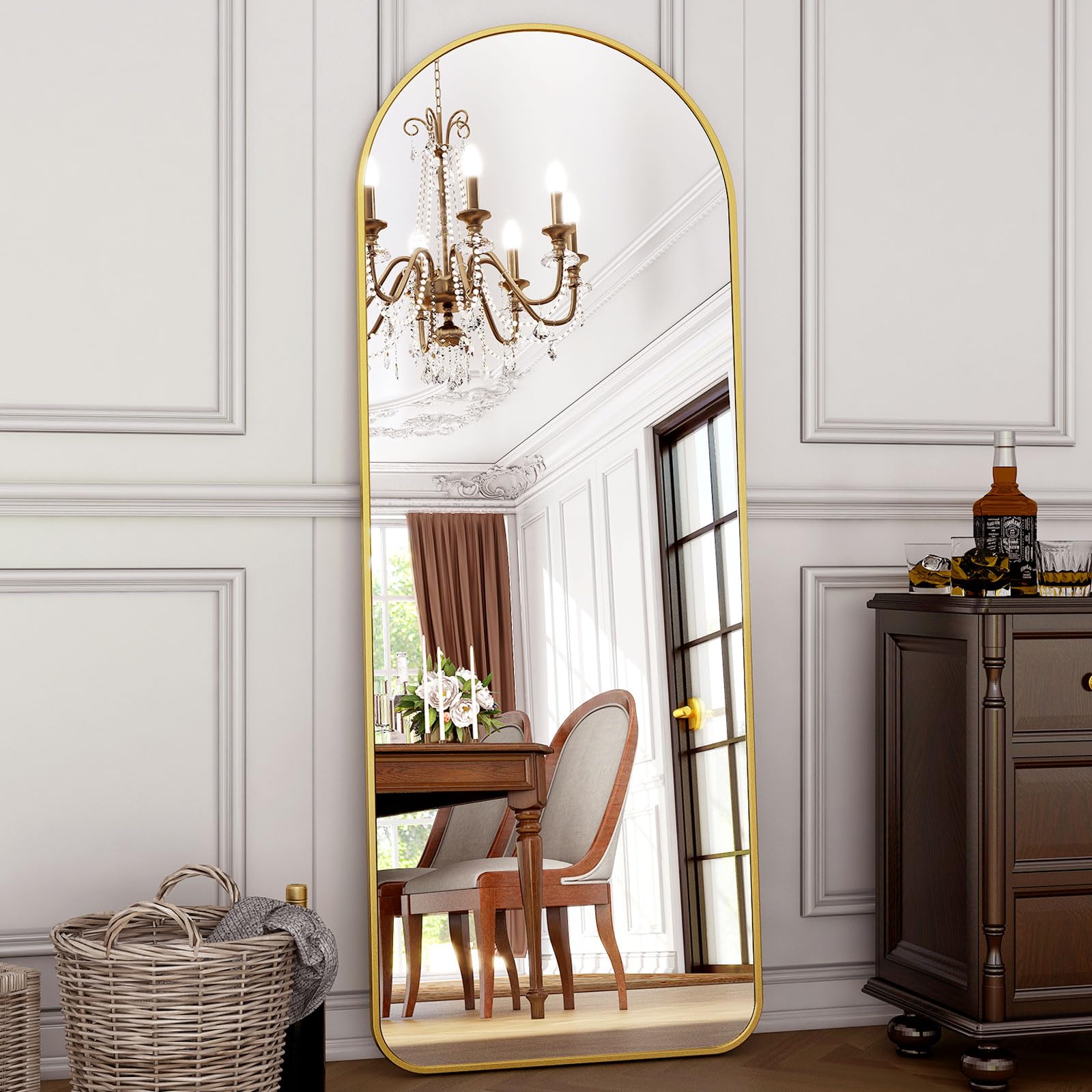 HARRITPURE 64"x21" Arched Full Length Mirror Floor Mirrors with Aluminum Alloy Frame Free-Standing Wall Mounted or Leaning Large Bedroom Dressing Mirror Modern & Contemporary Decor for Home,Black