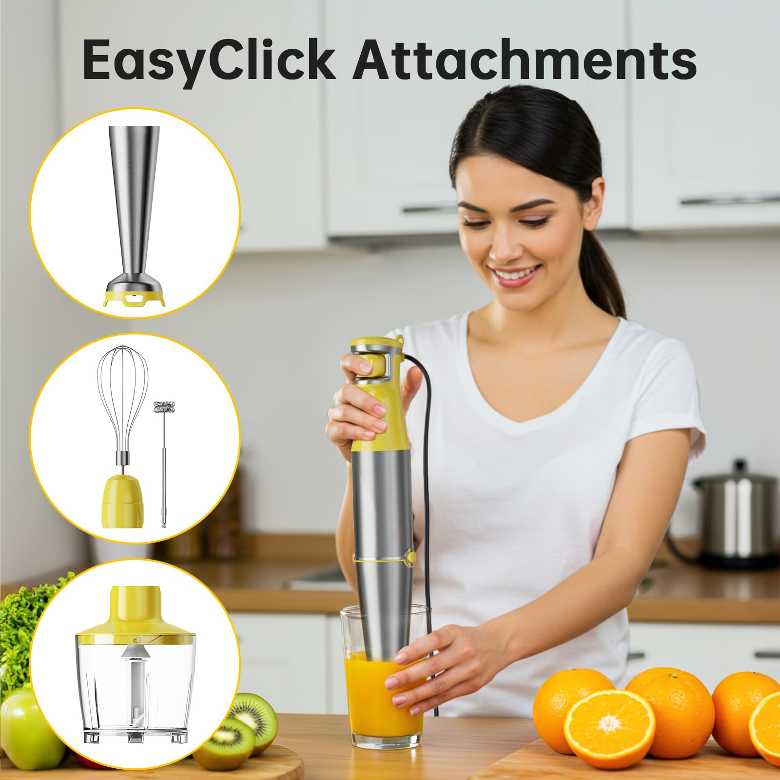 Turelar Immersion Blender Handheld Corded Hand Blenders Set 1100W, Trigger Variable Speed 5 in 1 Stick Emulsifier with Chopper, Whisk and Frother for Soup, Baby Food and Smoothies, Navy Blue