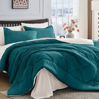 HEVUMYI 7 Pieces Queen Comforter Set, All Season Reversible Bed in a Bag, Ultra Soft Queen Bedding Set with Grey Comforter, Flat Sheet, Fitted Sheet, Pillowcases, Pillow Shams, Dark Grey