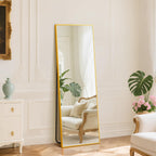 DUMOS Arched Full Length Mirror with Stand 64"x21" Floor Standing Aluminum Frame for Bedroom Body Hanging Leaning Modern Simple Home Decor Shatter-proorf Nano Glass Wall Living Room Cloakroom Black