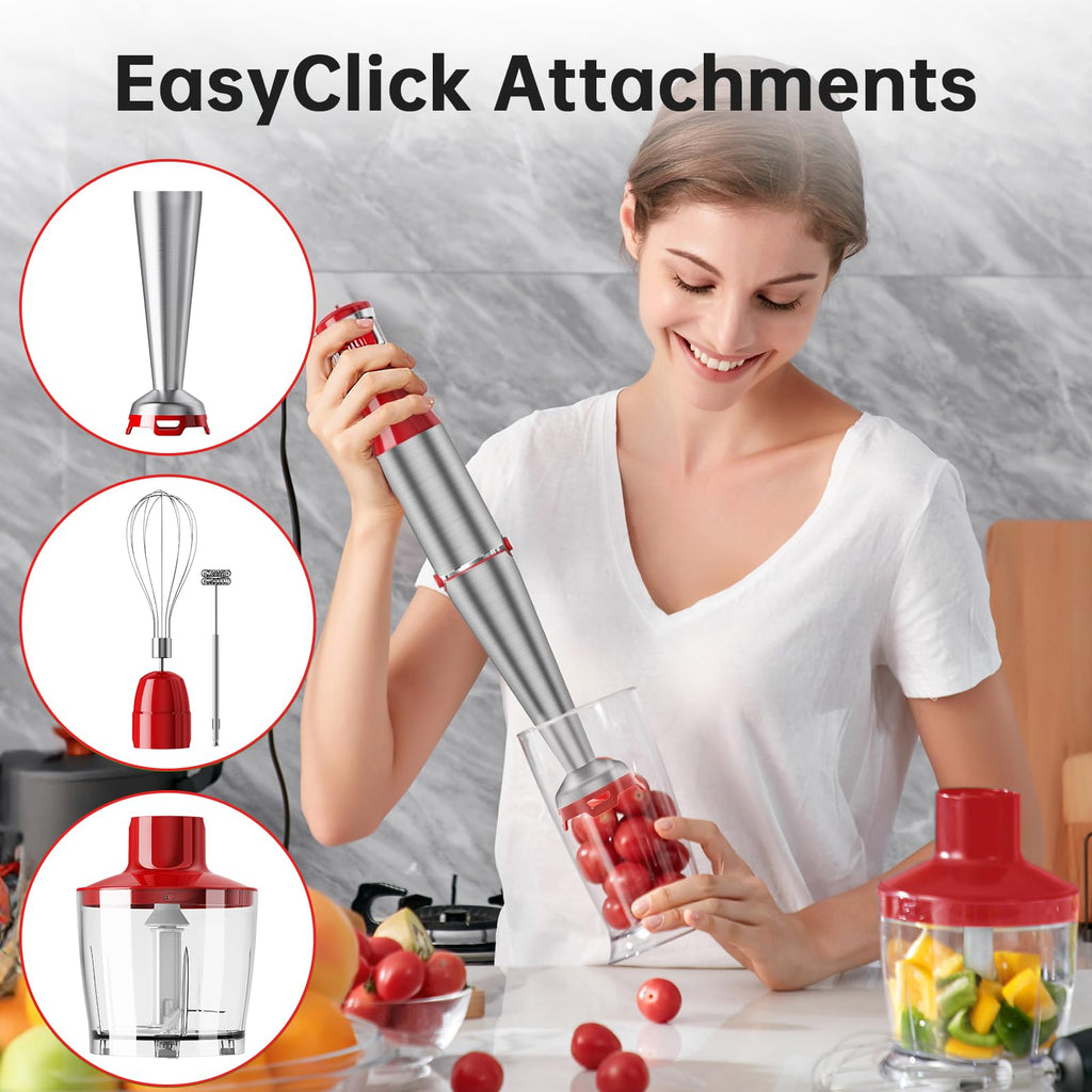 Turelar Immersion Blender Handheld Corded Hand Blenders Set 1100W, Trigger Variable Speed 5 in 1 Stick Emulsifier with Chopper, Whisk and Frother for Soup, Baby Food and Smoothies, Navy Blue