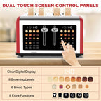 4 Slice Toaster Touch Screen, Stainless Steel Toasters Digital Timer, Dual Control Panel Toasters, 8 Shade Settings 6 Bread Types for Bagel, Cancel, Defrost 1650W