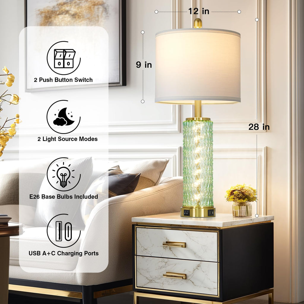 29" Gold Modern Table Lamps Set of 2, 3-Way Dimmable Touch Lamps for Nightstand with USB A+C & Outlets,Brass Lamps for Living Room, Bedroom, Nightstand, Entryway(2 Bulbs Included)