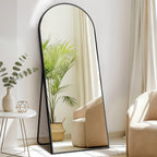 DUMOS Arched Full Length Mirror with Stand 64"x21" Floor Standing Aluminum Frame for Bedroom Body Hanging Leaning Modern Simple Home Decor Shatter-proorf Nano Glass Wall Living Room Cloakroom Black