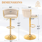 ABET Gold Bar Stool Set of 2, Velvet Swivel Barstools, Height Adjustable Counter Stools with Woven Back, Upholstered Modern Luxury Kitchen Stools with Footrest for Cafe, Pub, Black