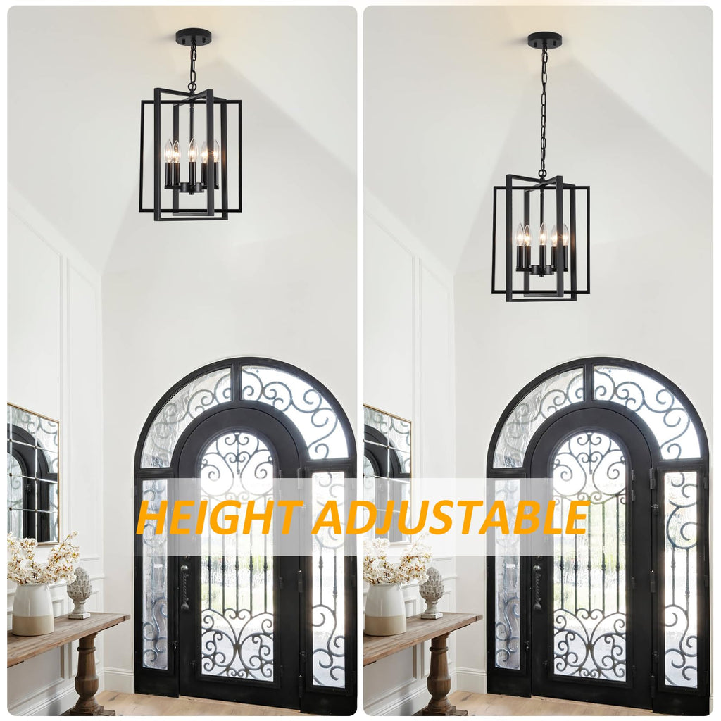 Black Gold Chandelier for Dining Room, Modern Farmhouse 3 Light Entryway Pendant Light Fixture Adjustable Geometric Industrial Rustic Foyer Light for Living Room Kitchen Island Hallway Bedroom