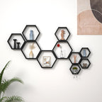 WONFUlity Hexagon Floating Shelves Honeycomb Shelves Wall Mounted Wood Farmhouse Storage Wall Shelf for Bathroom, Kitchen, Bedroom, Living Room,Driftwood Finish Decor,Dark Brwon
