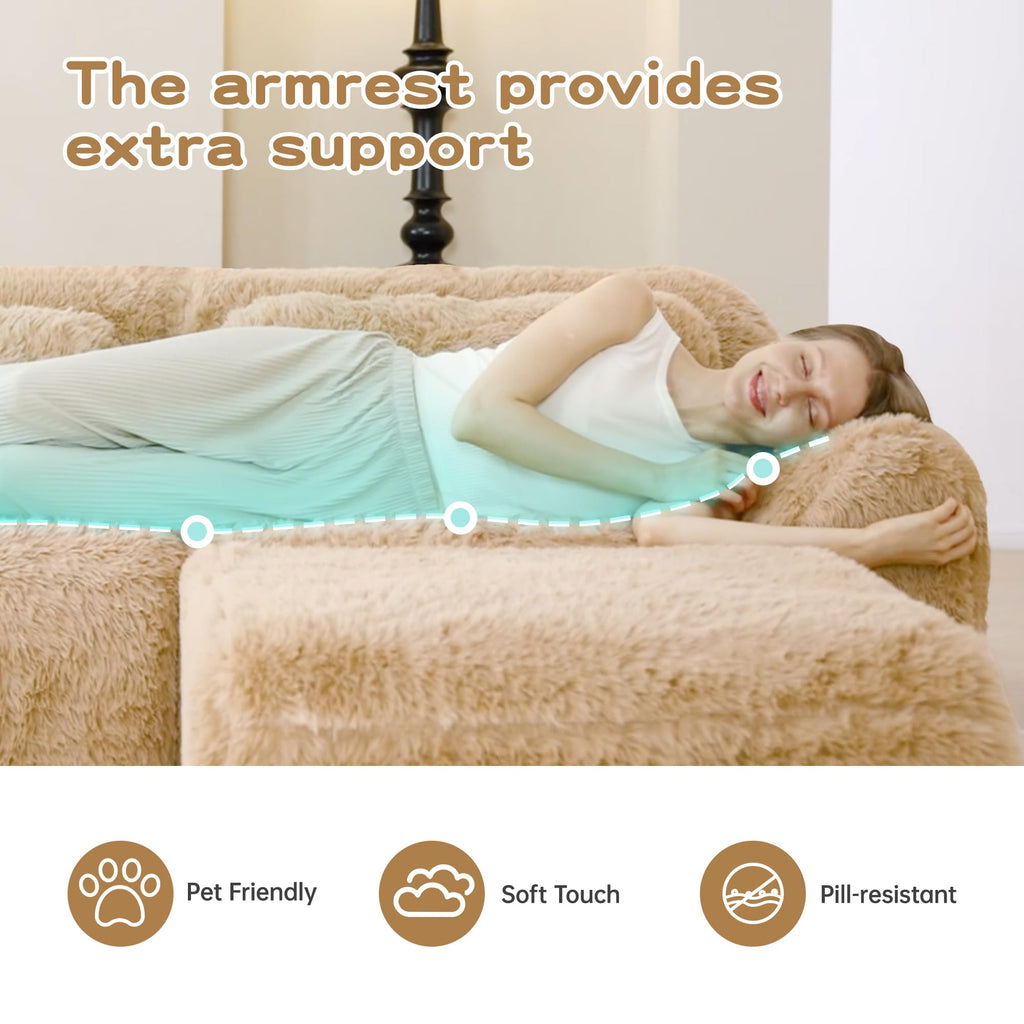 98.4-Inch Oversized Boneless Cloud Couches Deep Seat Foam Sofa Couch with 2 Round Toss Pillows, Luxury Corduroy Upholstered 3 Seat Tufted Loveseat, Cloud Sofa in a Box