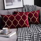 DEZENE 12x20 Inch Gold Velvet Throw Pillow Covers: 2 Pack Rectangular Decorative Pillow Cases for Bedroom Sofa Couch Living Room, Black