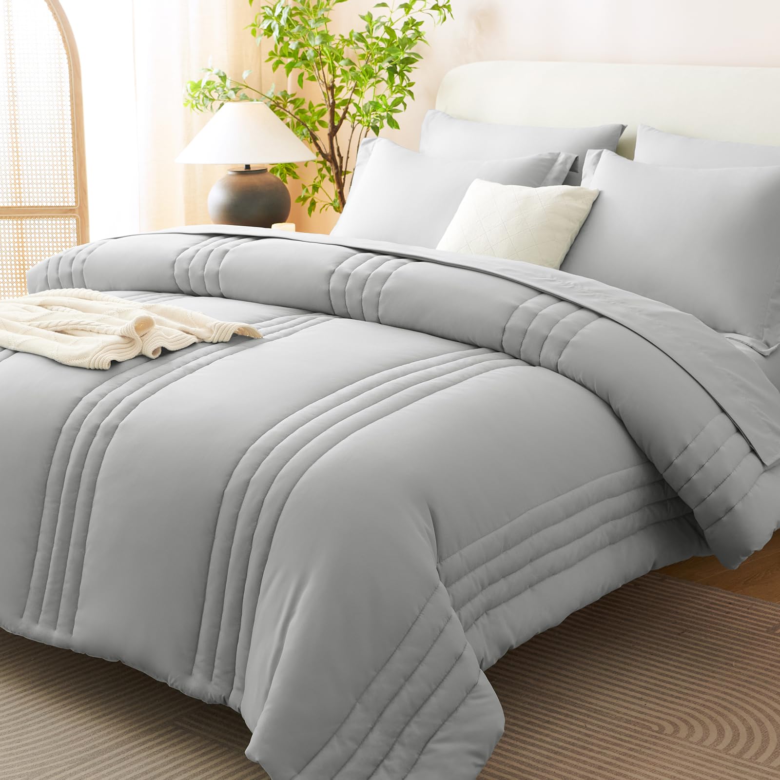 CozyLux Queen Size Comforter Sets - 7 Piece Bed in a Bag Olive Green Comforter Set with Sheets Luxury Bed Set All Seasons, Soft Bedding Set with Down Alternative Comforter, Sheets, Pillowcases & Shams