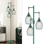 Dimmable Floor Lamp, Industrial Floor Lamps for Living Room, Gold Tree Lamp Standing Lamp Tall Lamps with 3 Elegant Teardrop Cage Head & 800 Lumens LED Bulbs for Living room Bedroom Office Dining Room
