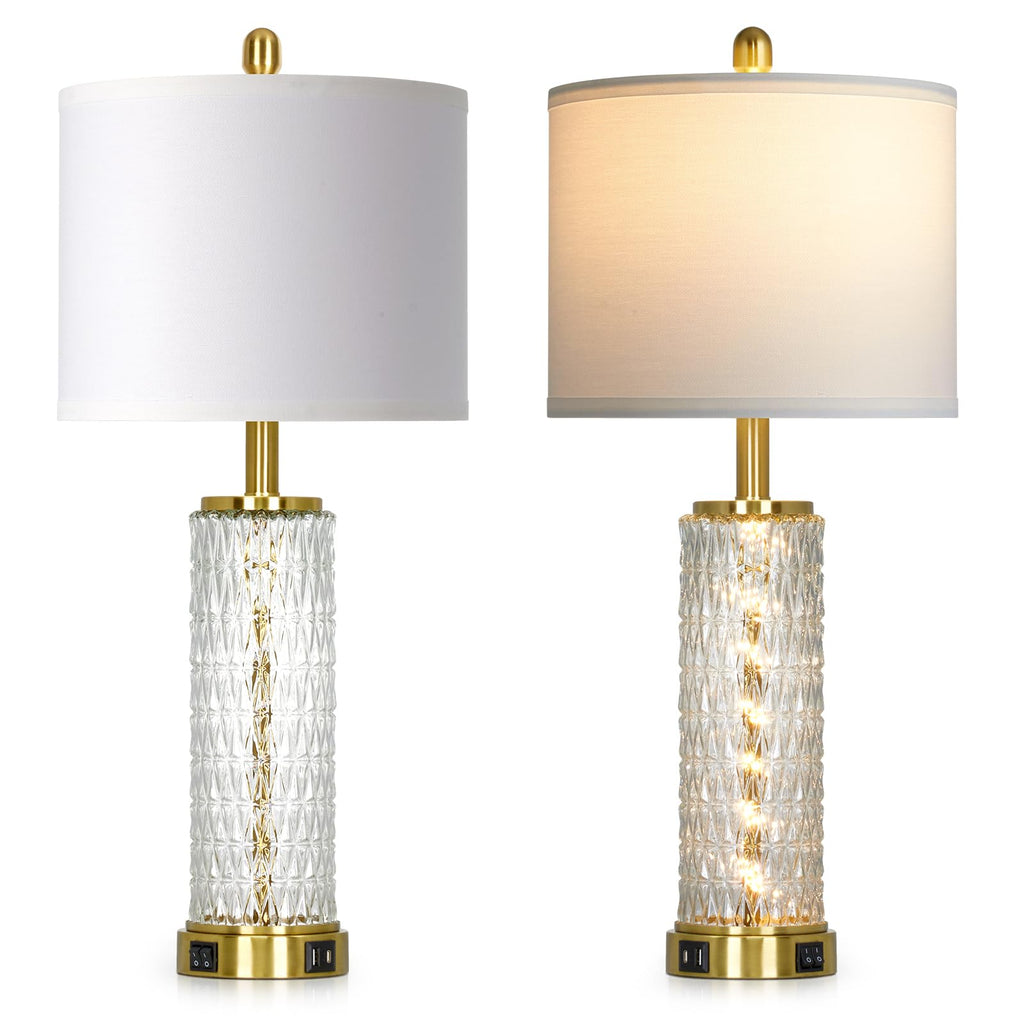 29" Gold Modern Table Lamps Set of 2, 3-Way Dimmable Touch Lamps for Nightstand with USB A+C & Outlets,Brass Lamps for Living Room, Bedroom, Nightstand, Entryway(2 Bulbs Included)