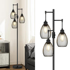 Dimmable Floor Lamp, Industrial Floor Lamps for Living Room, Gold Tree Lamp Standing Lamp Tall Lamps with 3 Elegant Teardrop Cage Head & 800 Lumens LED Bulbs for Living room Bedroom Office Dining Room
