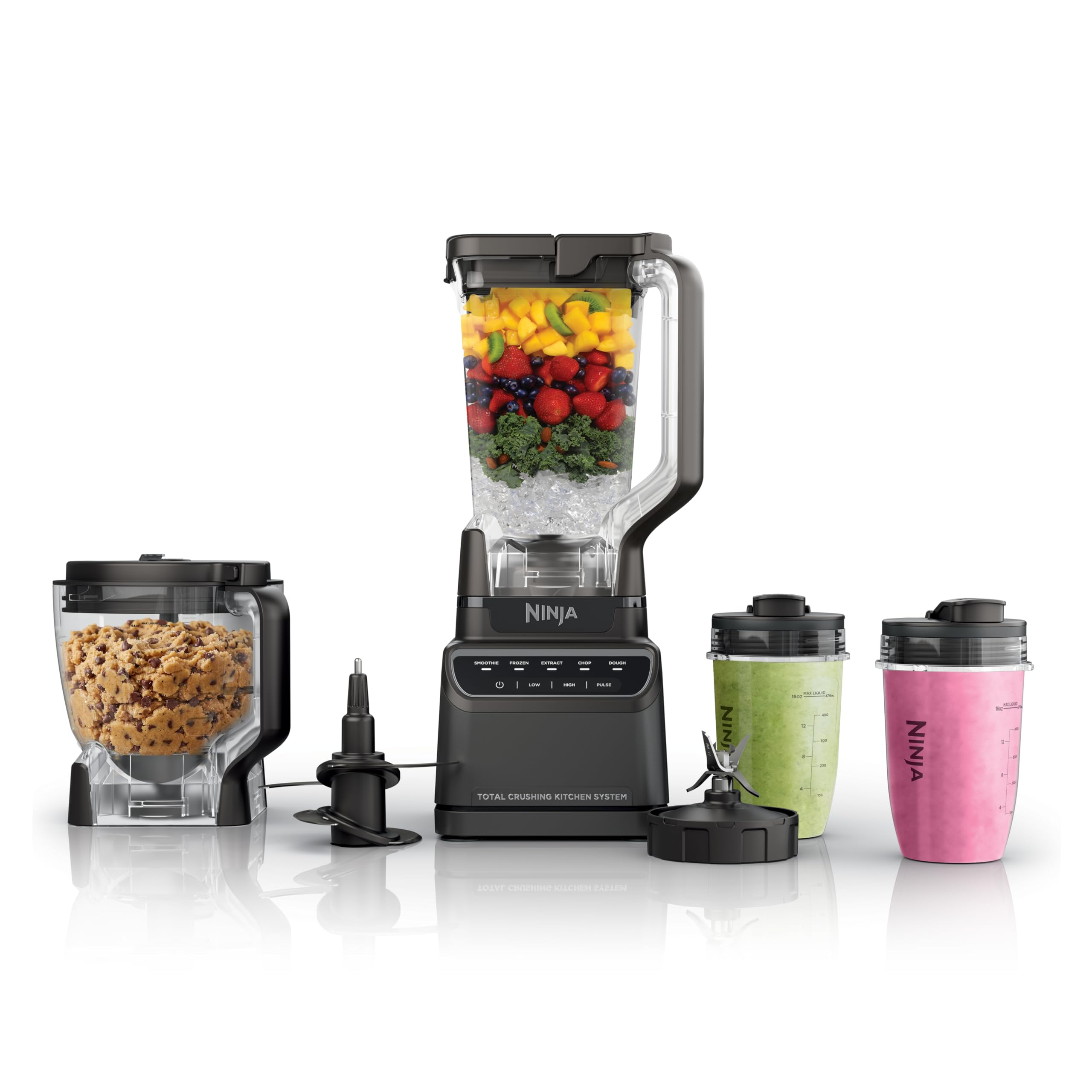 Ninja Kitchen System | All-in-One Food Processor & Blender for Smoothies | Includes Pitcher, (2) 16 oz. To-Go Cups & 8-Cup Bowl | Makes Salsa, Dough, Shakes, & Frozen Drinks | 1500W | Black | BL770