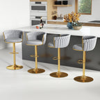 ABET Gold Bar Stool Set of 2, Velvet Swivel Barstools, Height Adjustable Counter Stools with Woven Back, Upholstered Modern Luxury Kitchen Stools with Footrest for Cafe, Pub, Black