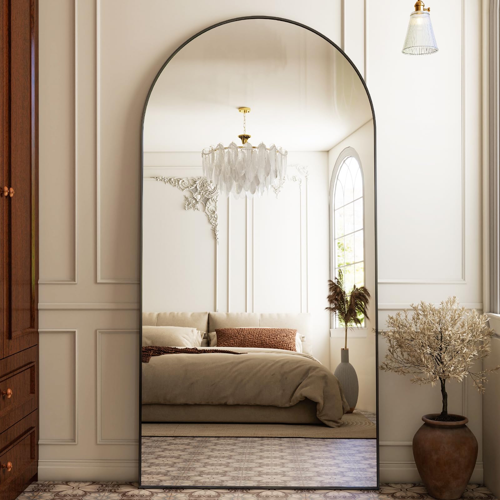 HARRITPURE 64"x21" Arched Full Length Mirror Floor Mirrors with Aluminum Alloy Frame Free-Standing Wall Mounted or Leaning Large Bedroom Dressing Mirror Modern & Contemporary Decor for Home,Black