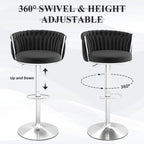 ABET Gold Bar Stool Set of 2, Velvet Swivel Barstools, Height Adjustable Counter Stools with Woven Back, Upholstered Modern Luxury Kitchen Stools with Footrest for Cafe, Pub, Black