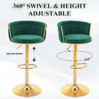 ABET Gold Bar Stool Set of 2, Velvet Swivel Barstools, Height Adjustable Counter Stools with Woven Back, Upholstered Modern Luxury Kitchen Stools with Footrest for Cafe, Pub, Black